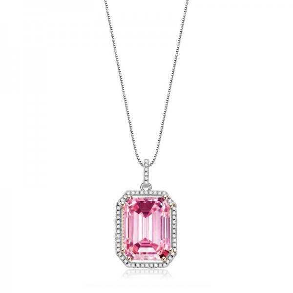 Will You Be Mine Pink Rectangle Gemstone Necklace