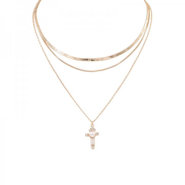 Cream Pearl Cross Necklace